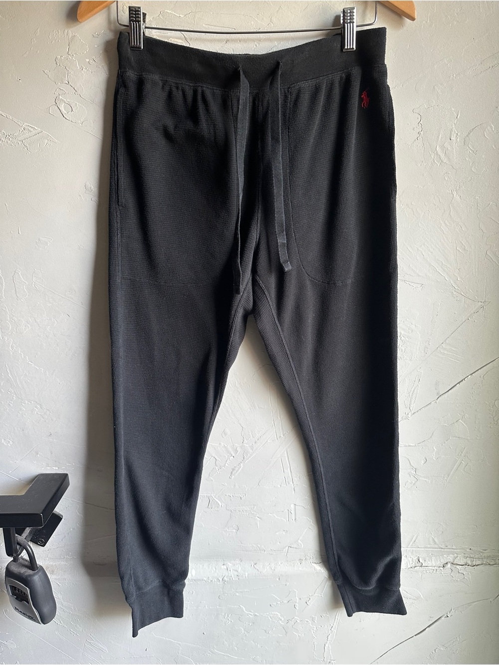 Polo Ralph Lauren Black Thermal Waffle Knit Jogger Lounge Pants Preppy M
